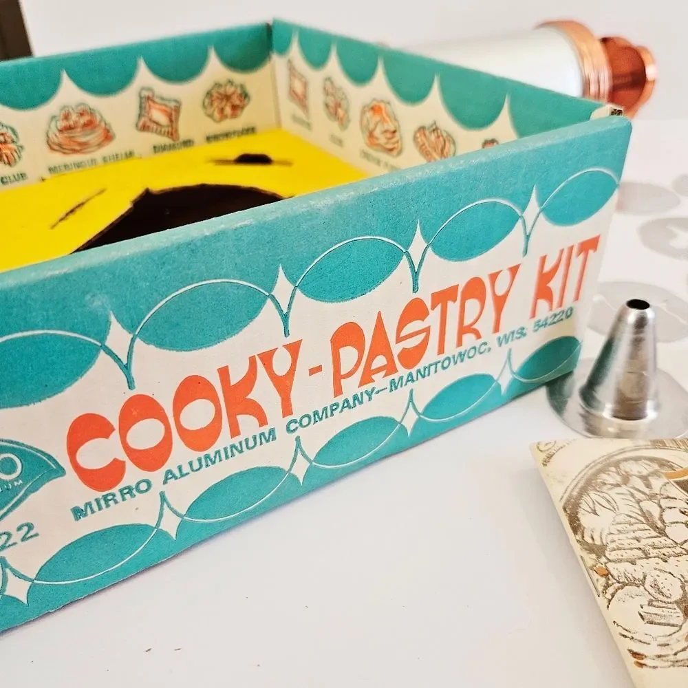 Vintage '70s Mirro Complete Aluminum Cookie-Pastry Press 16 Piece Kit - In Box